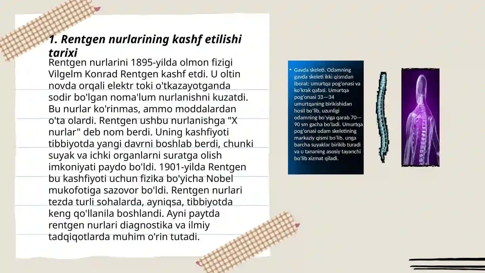 Rentgen nurlarini oʻrganish tarixi, suyak va boʻgʻimlar rivojlanishini rentgen nurlari yordamida oʻrganish 3