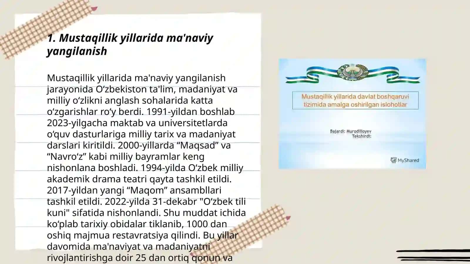 Mustaqillik Yillarida Ma'naviy va Madaniy Taraqqiyot 3
