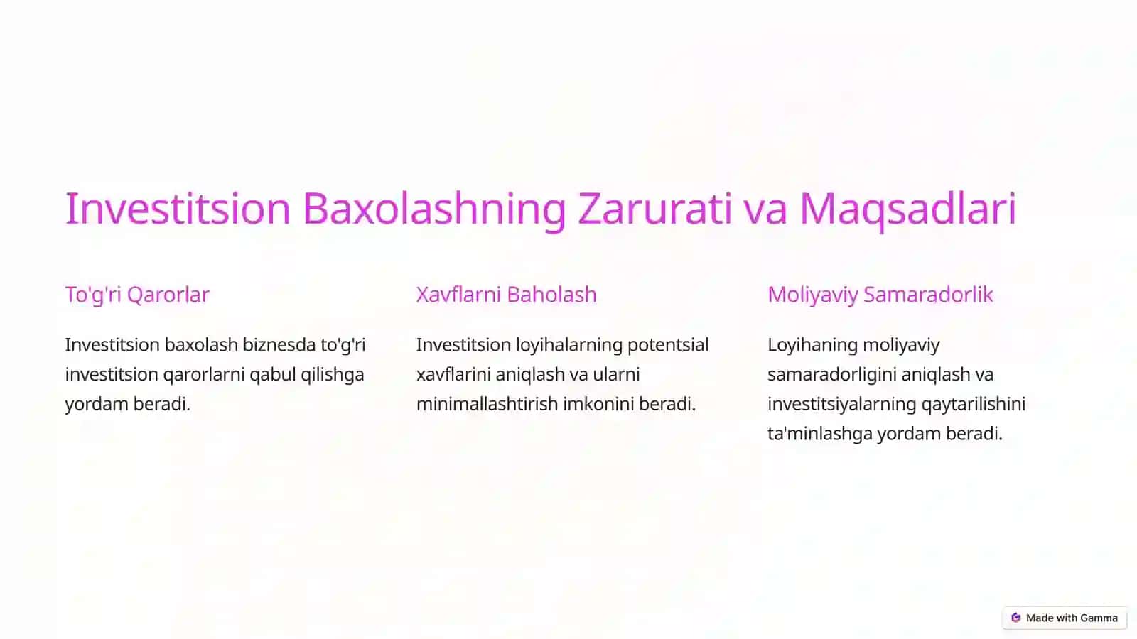 Biznesda Investitsion Baxolashningamaliyjihatlari 3