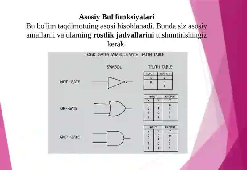 Elementlar. Bul funksiyalari 3