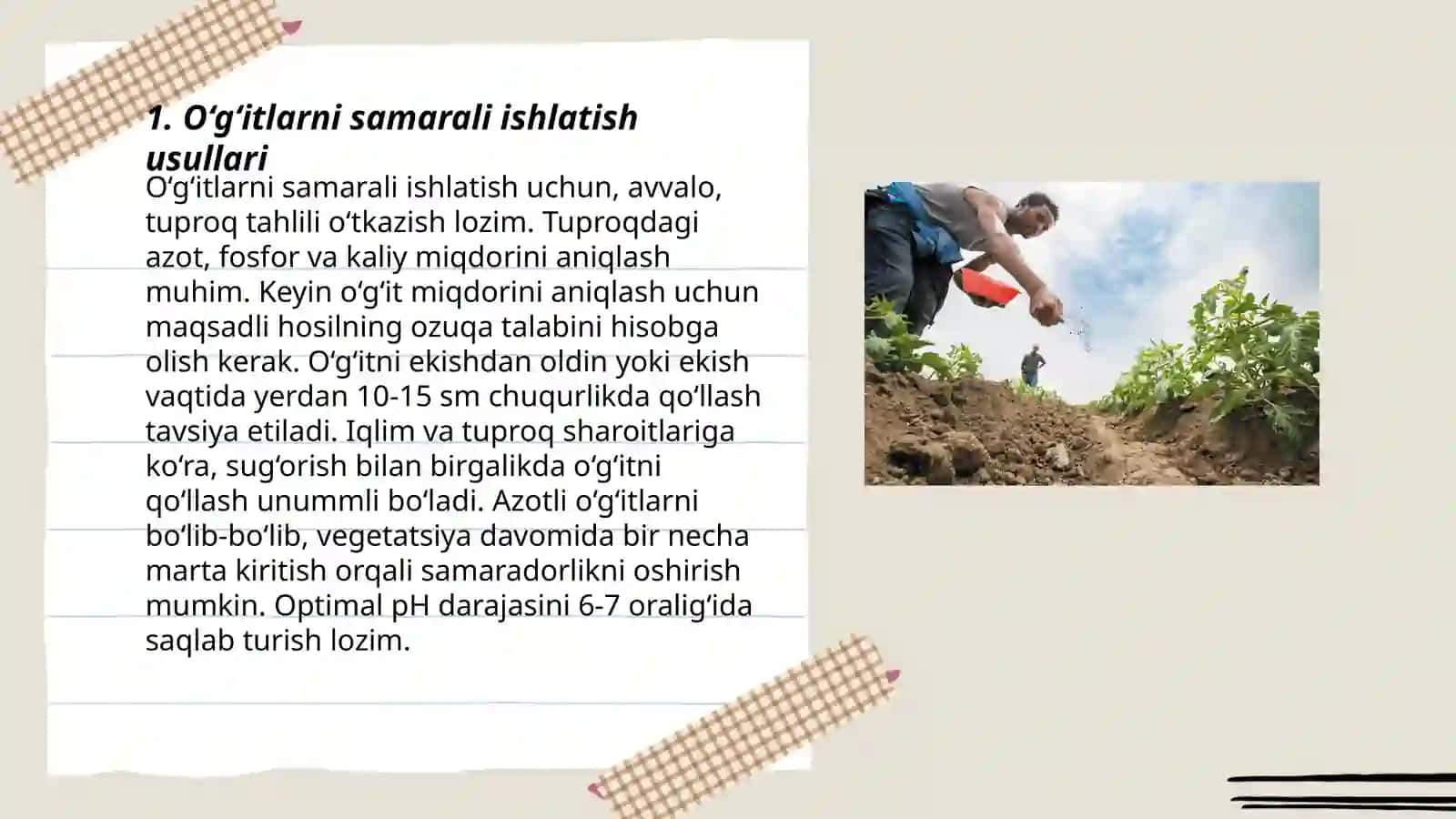 O‘g‘itlarni to‘g‘ri ishlatishni va tuproq melioratsiyasi vositalarini nazorat qilish 3
