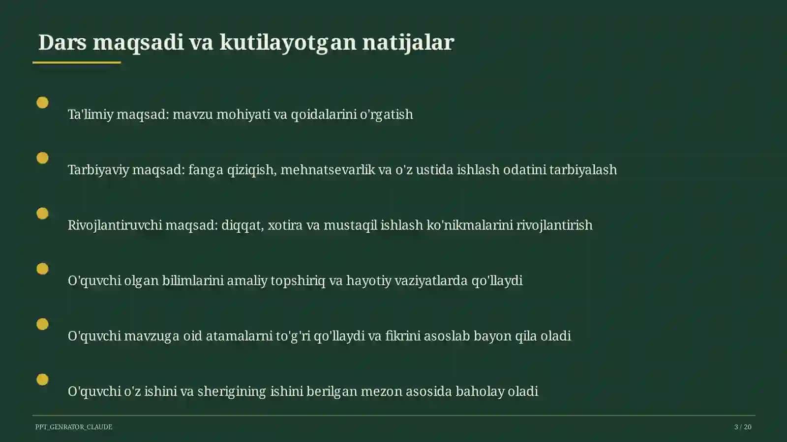 Sinf soati va tarbiyaviy tadbirlar (1–11) — o'qituvchilar uchun 3