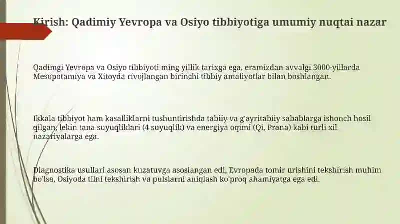 Qadimgi Yevropa va Osiyo tabobatining usullari, o'shashligi va farqlari 3