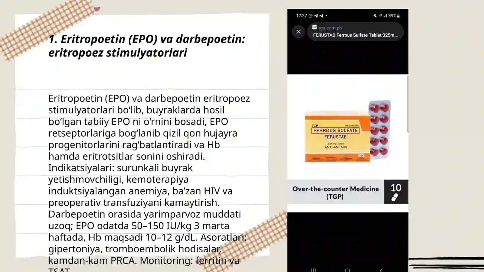 Eritropares va leykopoezga tasir qiluvchi dori vositalari Xayalina Mohira 3