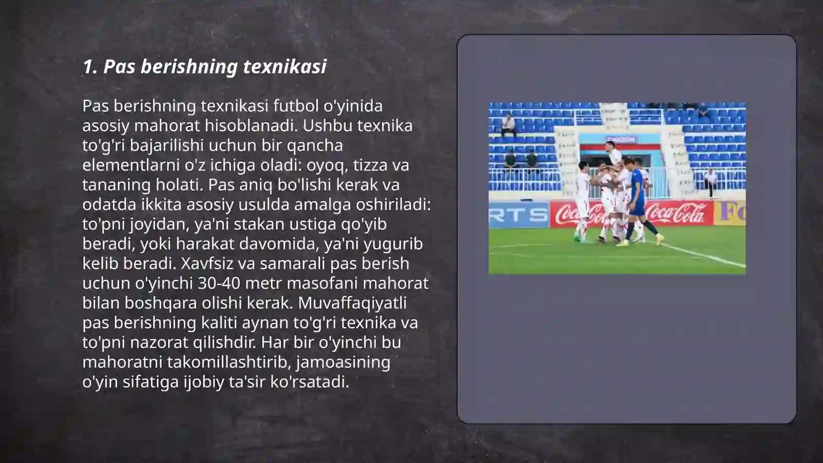 Sport o'yinlari.Futbol o'yini texnikasini o'rganish 3