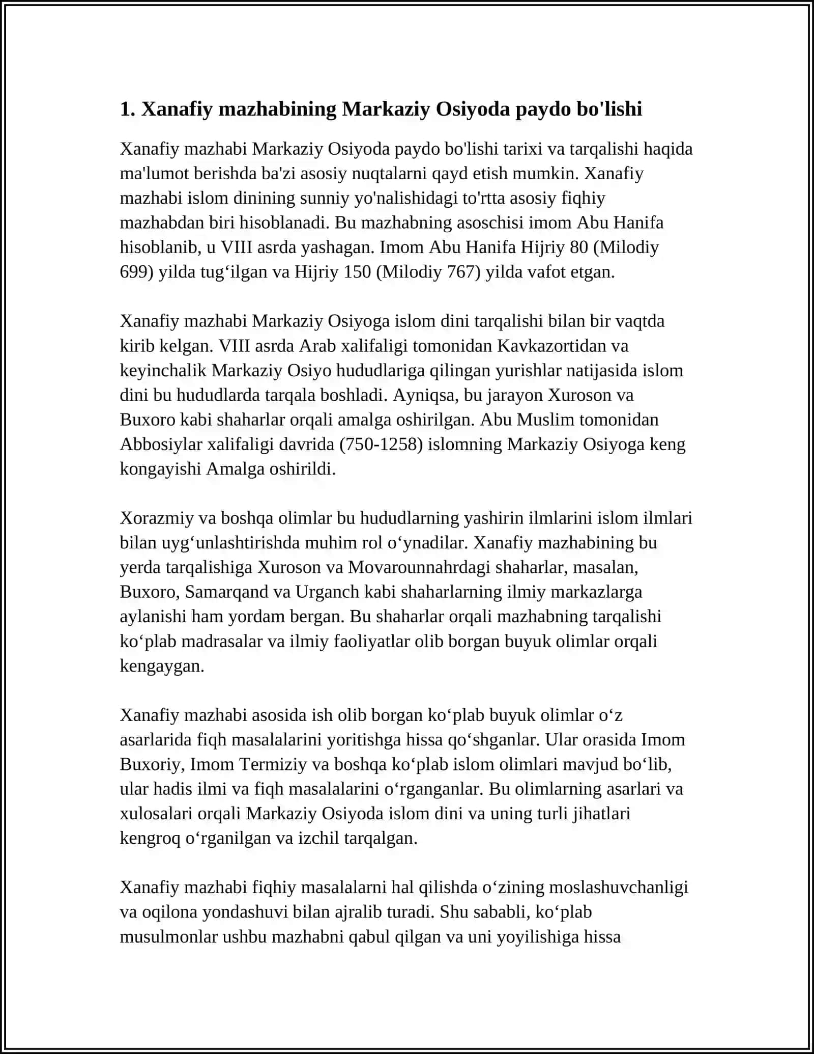 MARKAZIY OSIYO TARIXIDA XANAFIYA MAZXABINING O'RNI 3