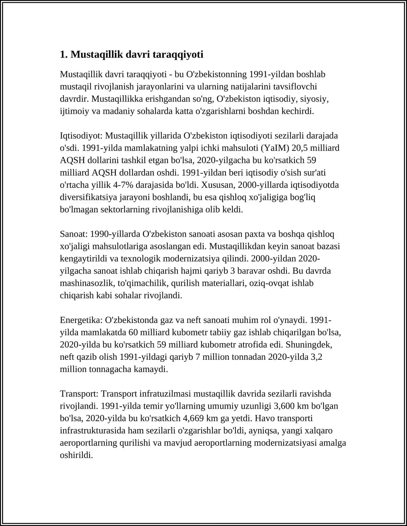 ÕZBEKISTON 2020 YIL NIMA BULDI MUSTAQIL ISH 3