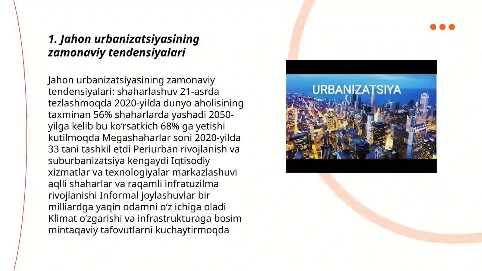 Jahon urbanizatsiyasi va uning mintaqaviy xususiyatlari 3