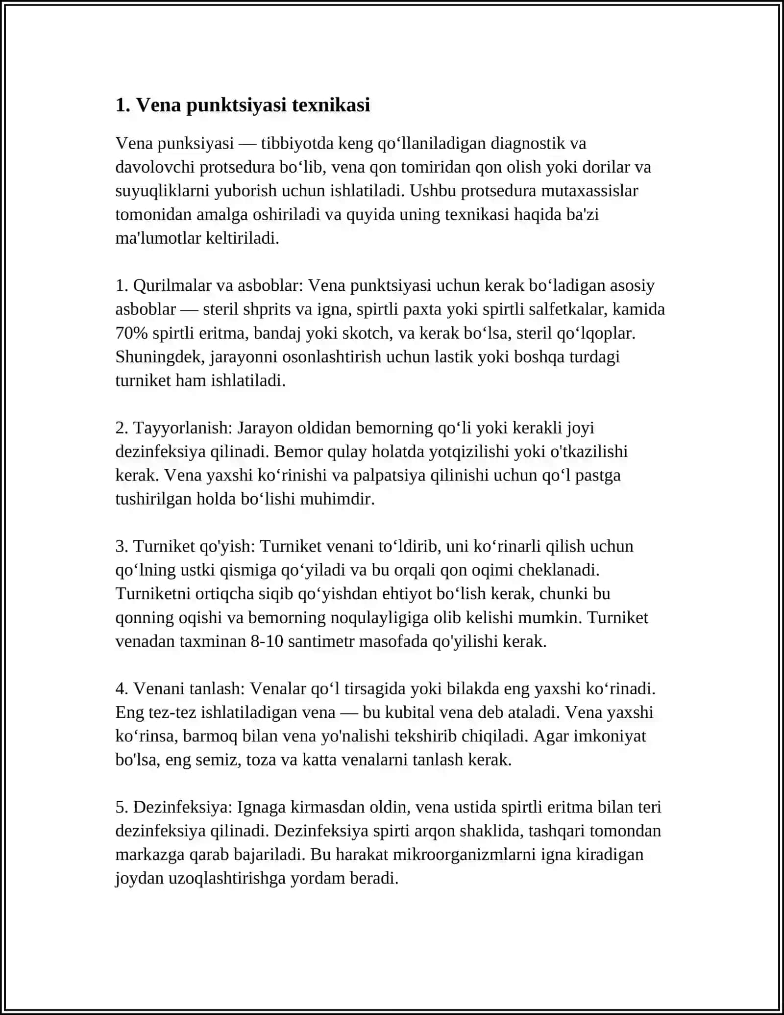 Vena punktsiyasi texnikasi 3