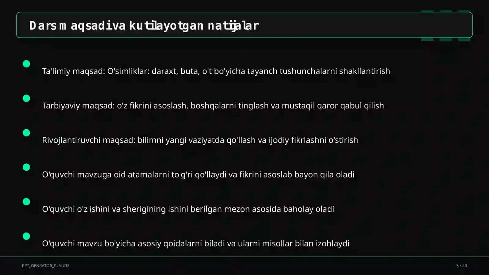 O'simliklar: daraxt, buta, o't (1-sinf) 3