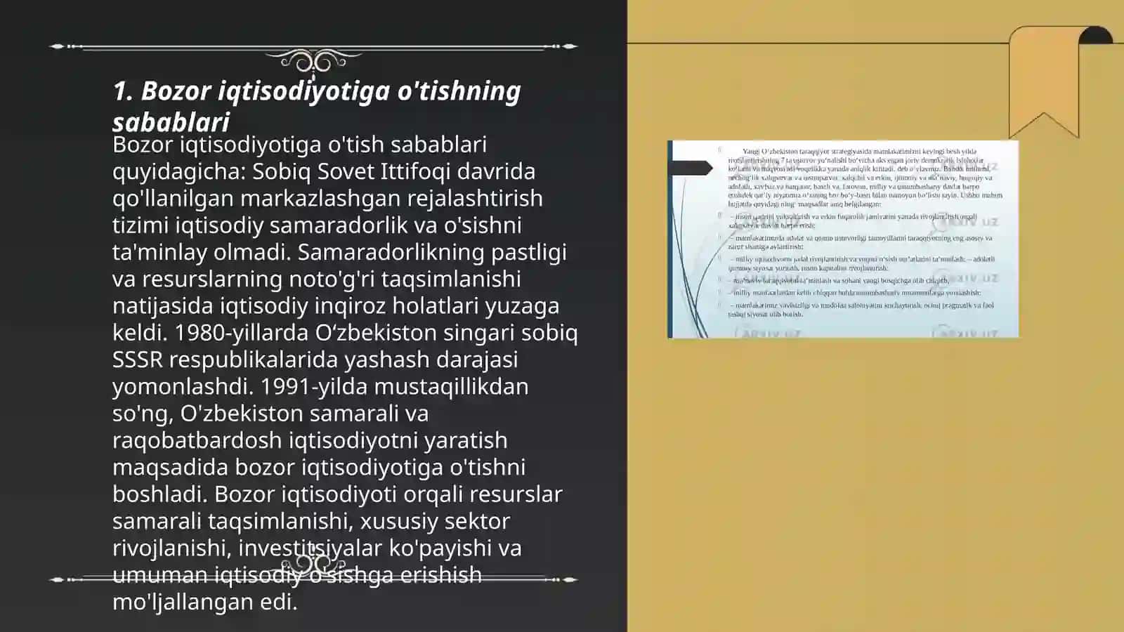OʻZBEKISTONDA BOZOR IQTISODIYOTIGA O'TISHNING XUSUSIYATLARI VA BOZOR ISLOHATLARINI AMALGA OSHIRISHDA TARAQQIYOT STRATEGIYASINING AHAMIYAT 3