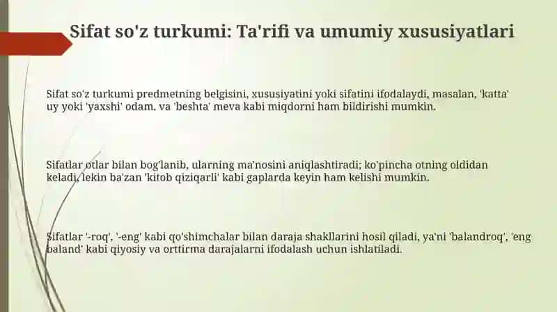 Sifat So'z Turkumi 3