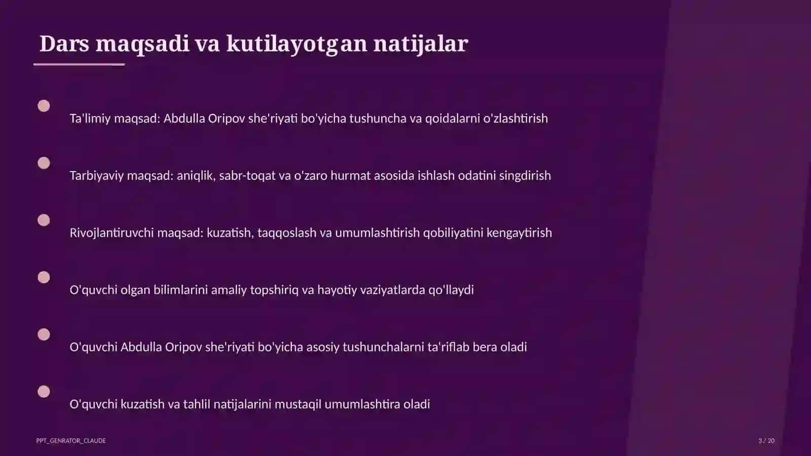 Abdulla Oripov she'riyati (9-sinf) 3