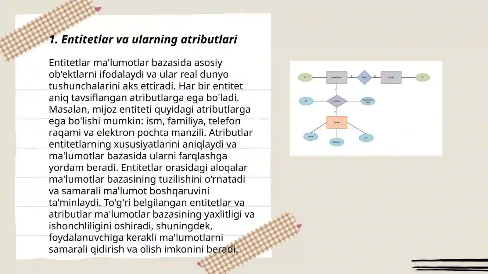 Entity-Relationship (ER) modeli va ma'lumotlar bazasini modellash 3