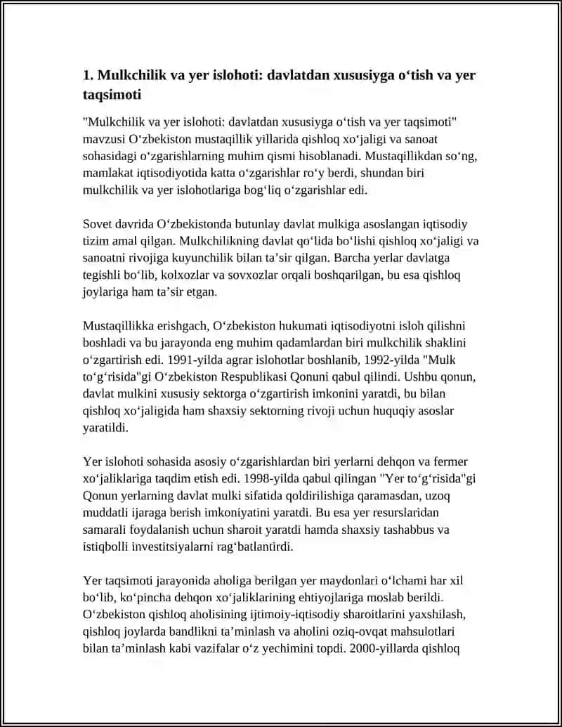 Mulkchilik va yer islohoti: davlatdan xususiyga o‘tish va yer taqsimoti 3