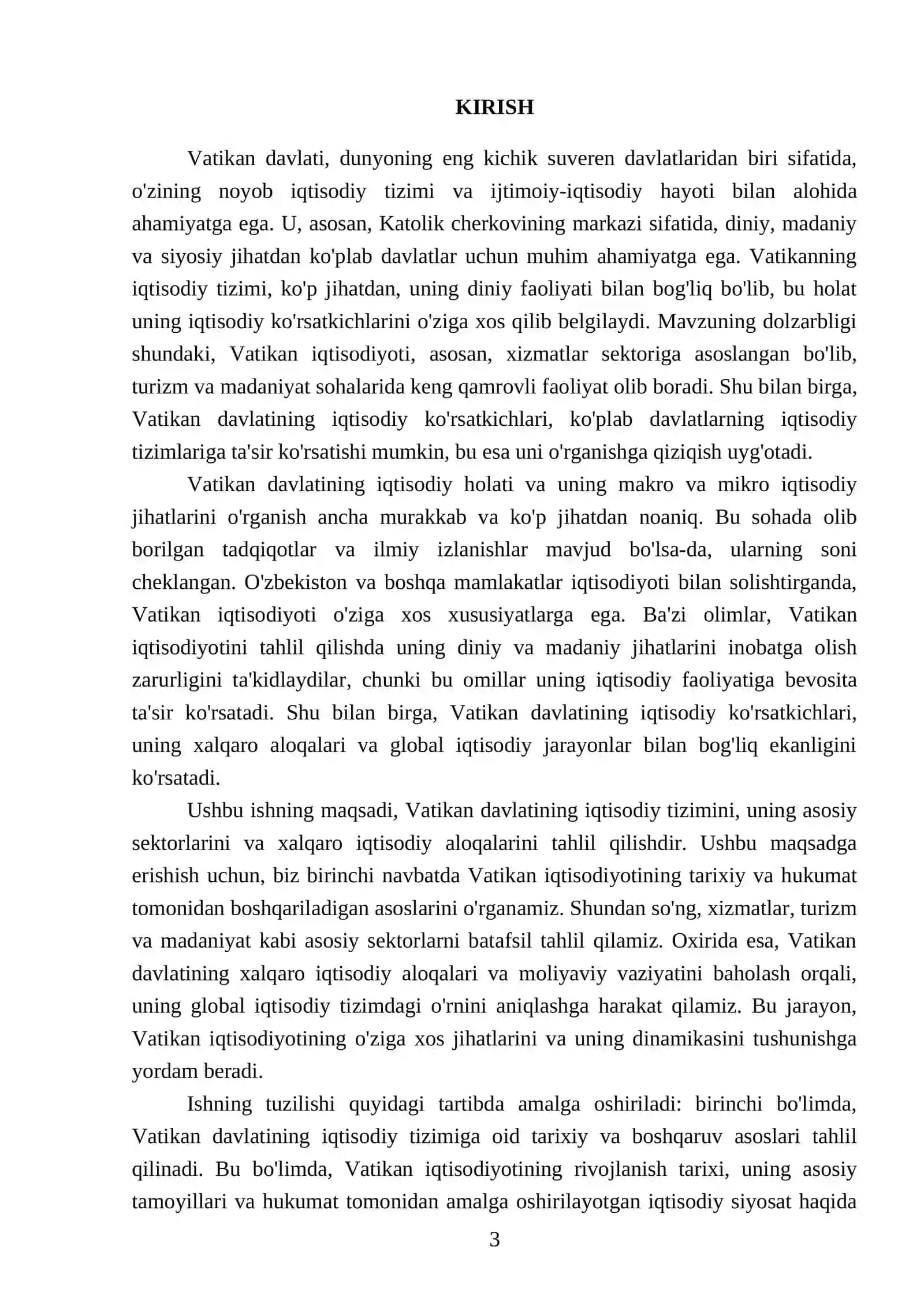 Vatikan davlatining YaIMi haqida makro mikro iqtisodiyoti 3