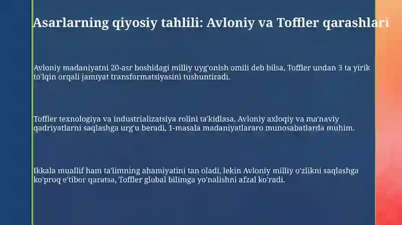 "Madaniyat to'lqinlari" maqolasi va E. Tofflerning "Uchinchi to'lgin" asari 3