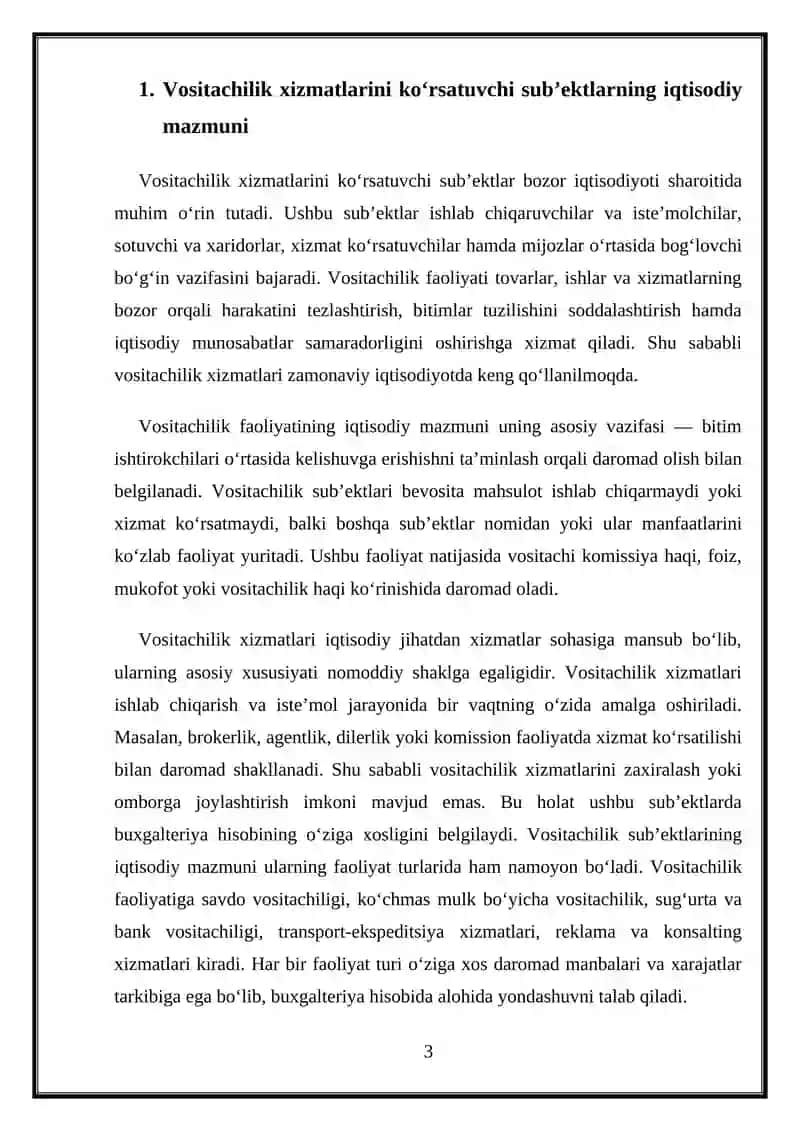 Vositachilik xizmatlarini ko‘rsatuvchi sub’ektlarda buxgalteriya hisobi 3