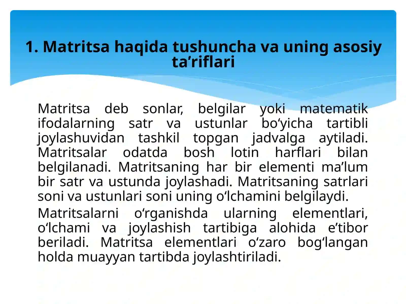 Matritsalarni tashkil etish 3