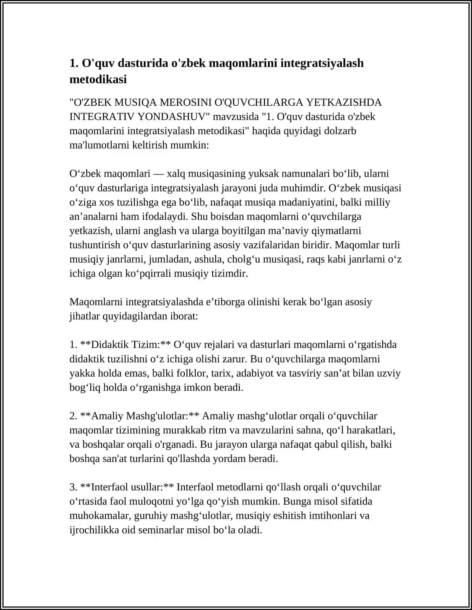 O'QUV DASTURIDA O'ZBEK MAQOMLARINI INTEGRATSIYALASH METODIKASI 3