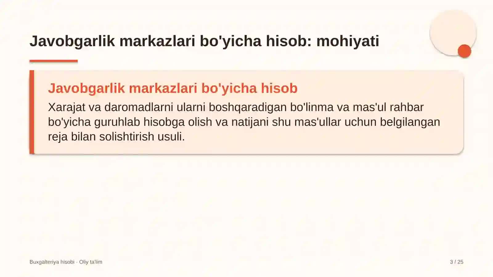 Elektrotexnika sanoatida xarajatlarni javobgarlik markazlari bo'yicha hisobga olish 3