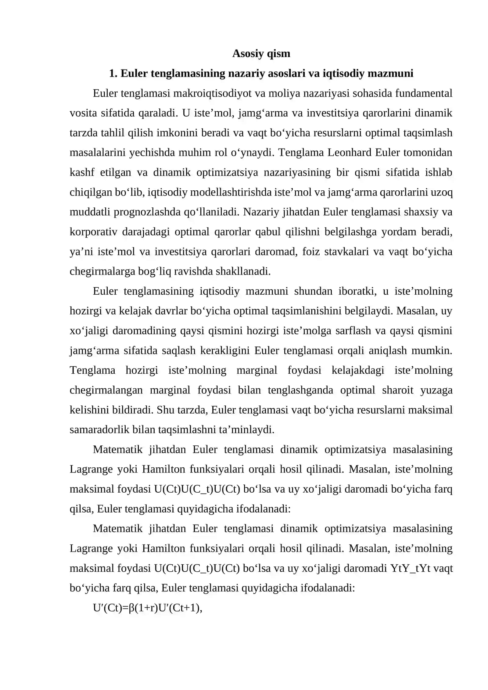 Euler tenglamasi va intertemporal tanlov nazariyasi 3