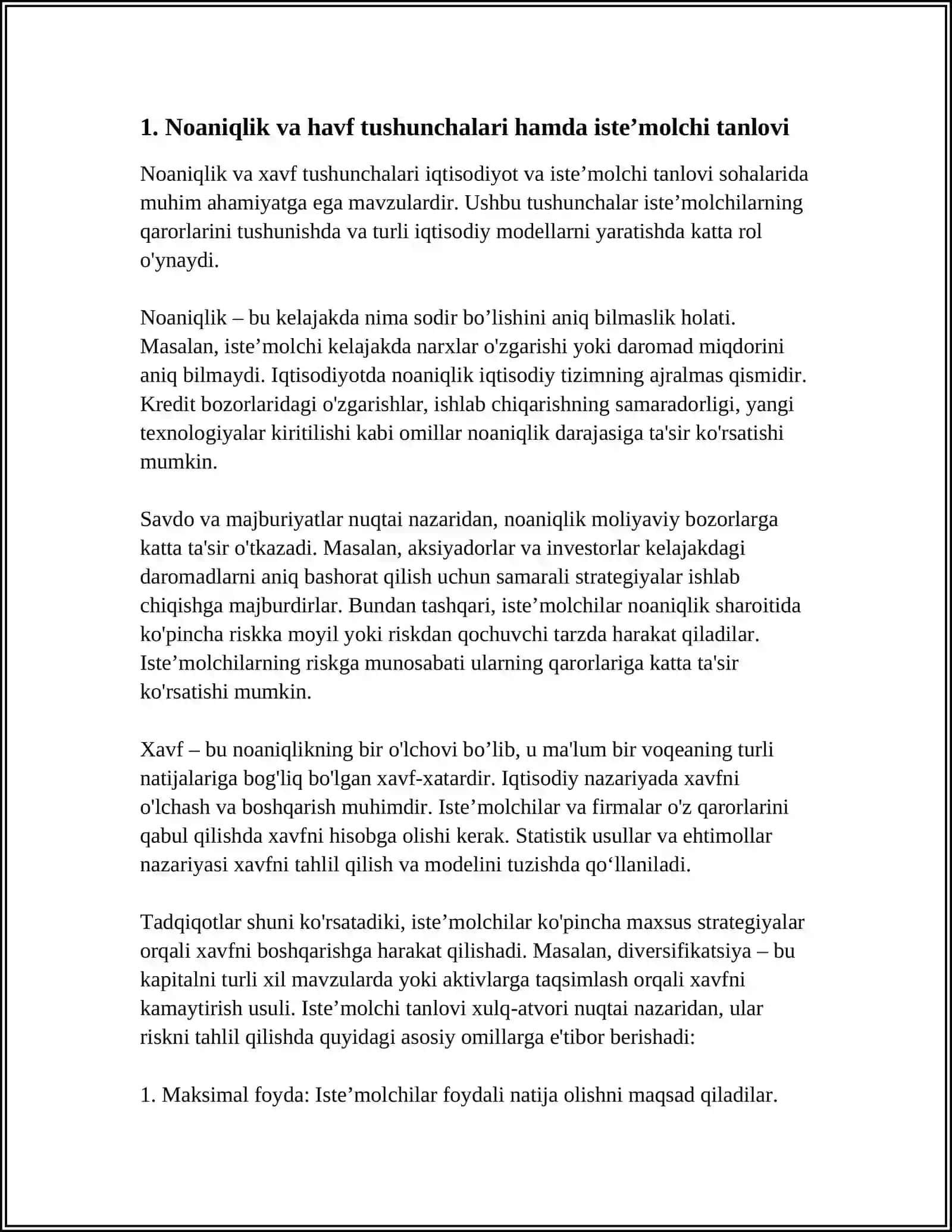 NOANIQLIK VA HAVF SHAROITIDA ISTEʼMOLCHI TANLOVI 3