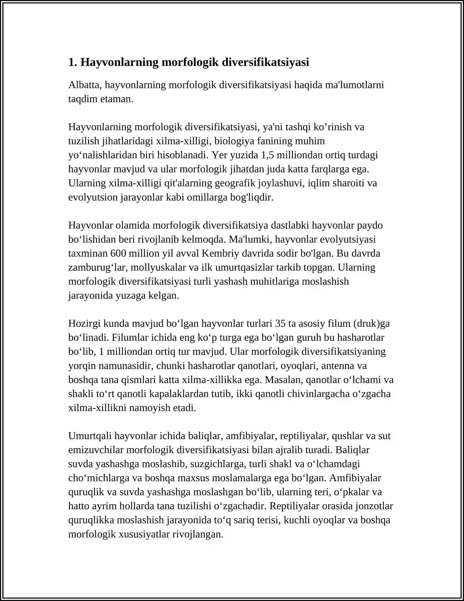 TURLI JOYLARDAN TARQALGAN HAYVONLARNING MORFOLOGIK XUSUSIYATLARINI TAQQOSLASH 3
