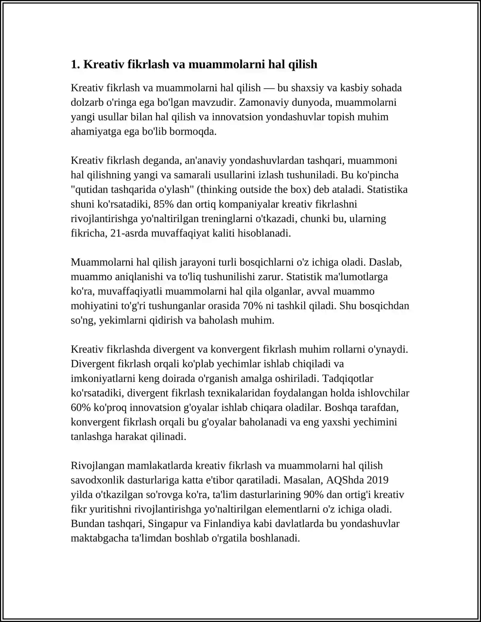 O'QUVCHILARNING KREATIV, TANQIDIY FIKRLASHI HAMDA IJODIY QOBILIYATLARINI RIVOJLANTIRISHDA DOIR TOPSHIRIQLAR YARATISH 3