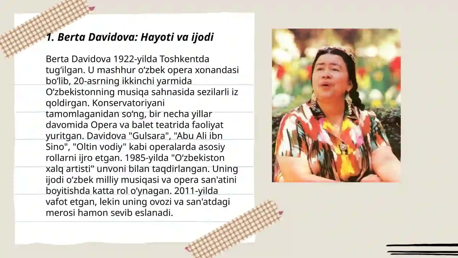Berta Davidova Kommuna Ismoilova Hadiya Yusupova hayoti va ijodi 3