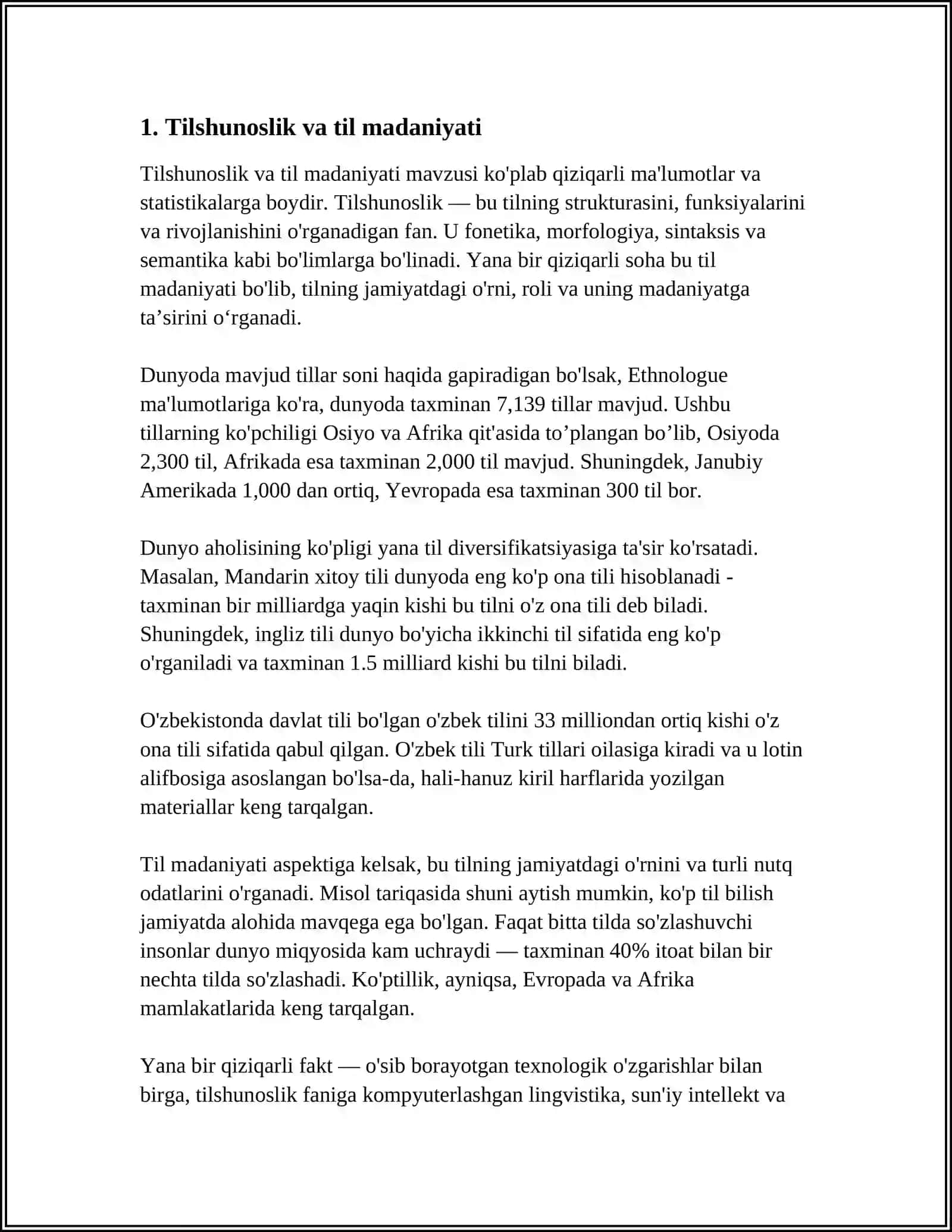 TILNING PAYDO BO‘LISHI. TILLARNING O‘ZARO TA'SIRI, RIVOJLANISH QONUNIYATLARI 3