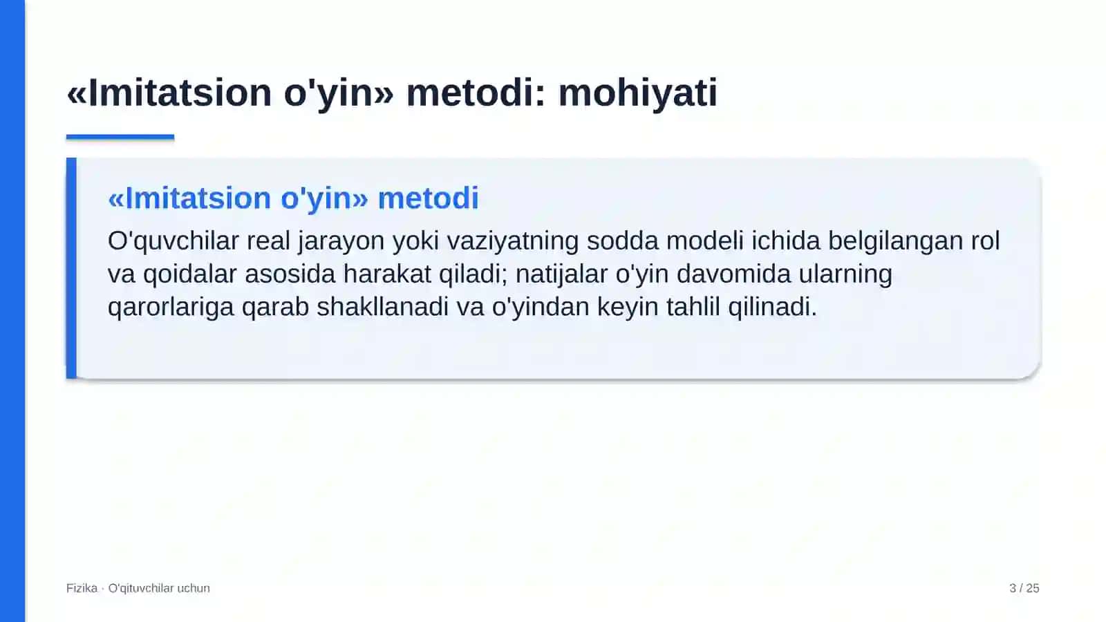 fizika darslarida imitatsion o'yin metodidan foydalanish 8717 3