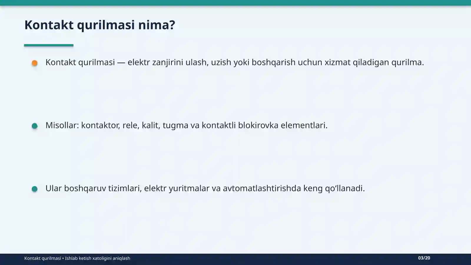 Kontakt qurilmasining ishlab ketish xatoligini aniqlash 3