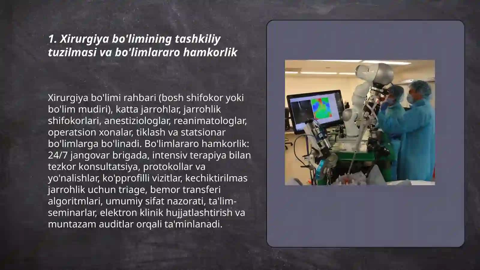Xirurgiya bólimi, reanimatsiya va intensiv terapiya tuzilmasi va uni ishimi tashkil qilish 3