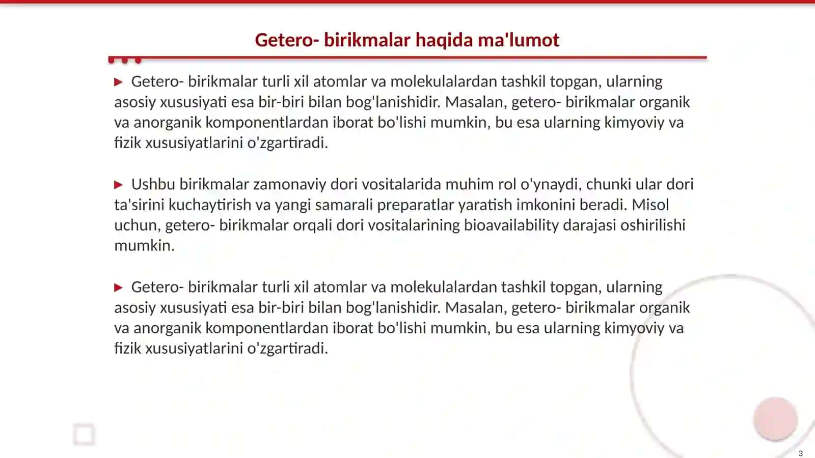 Getero- va polifunksional birikmalar asosida ishlab chirariladigan zamonaviy dori vositalari 3