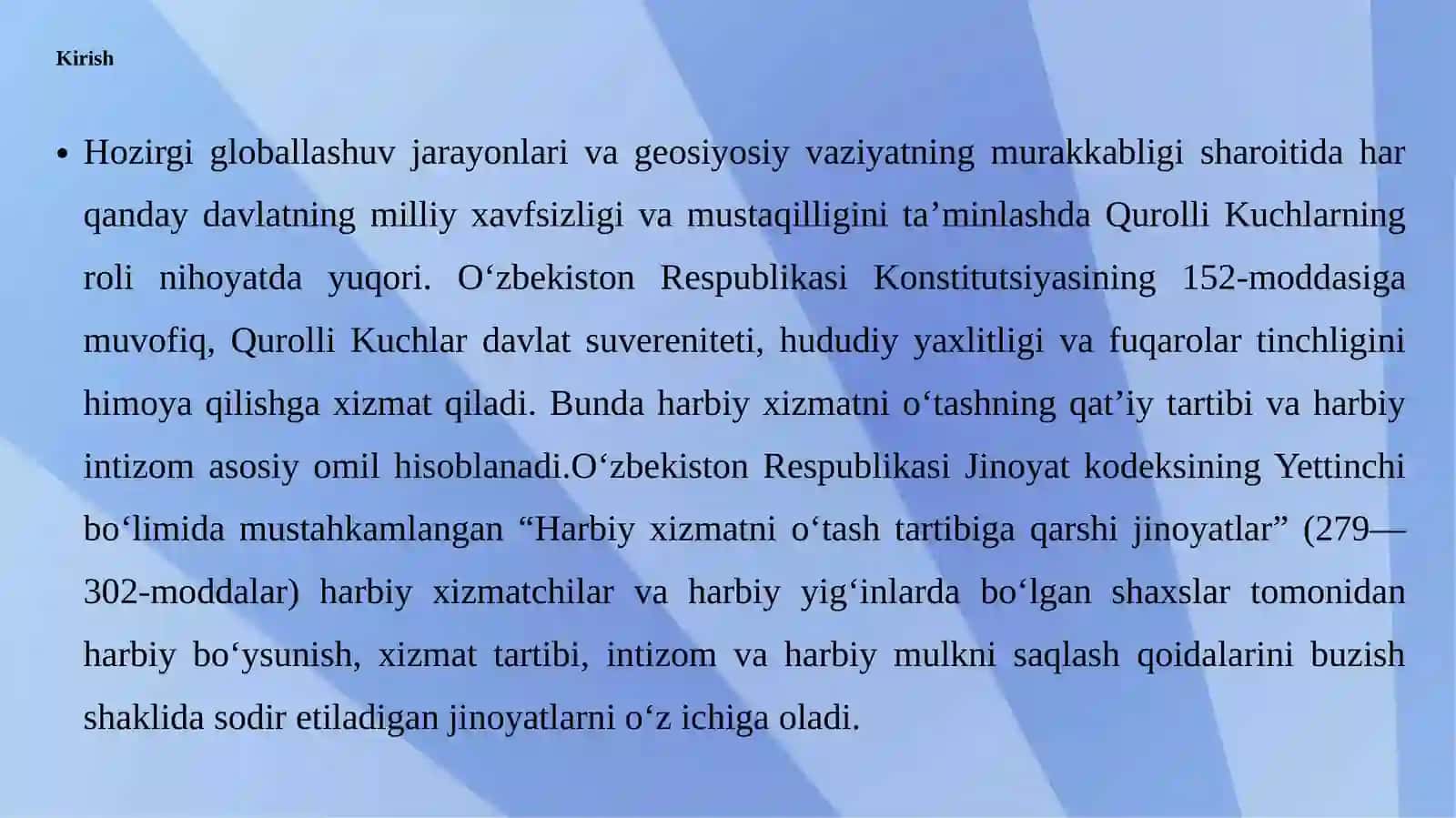Harbiy xizmatni o‘tash tartibiga qarshi jinoyatlar huquqiy tahlili. 3