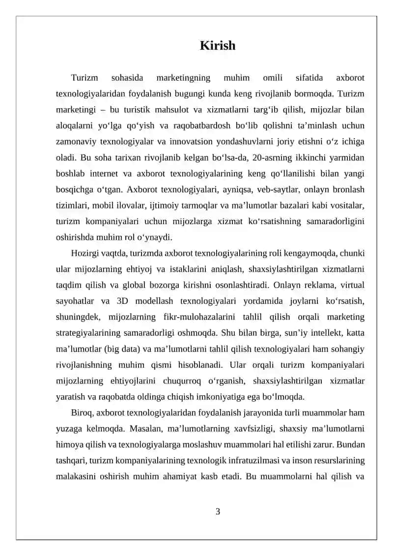 TURIZM MARKETINGIDA AXBOROT TEXNALOGIYALARIDAN FOYDALANISH TAJRIBASINI O'RGANISH 3