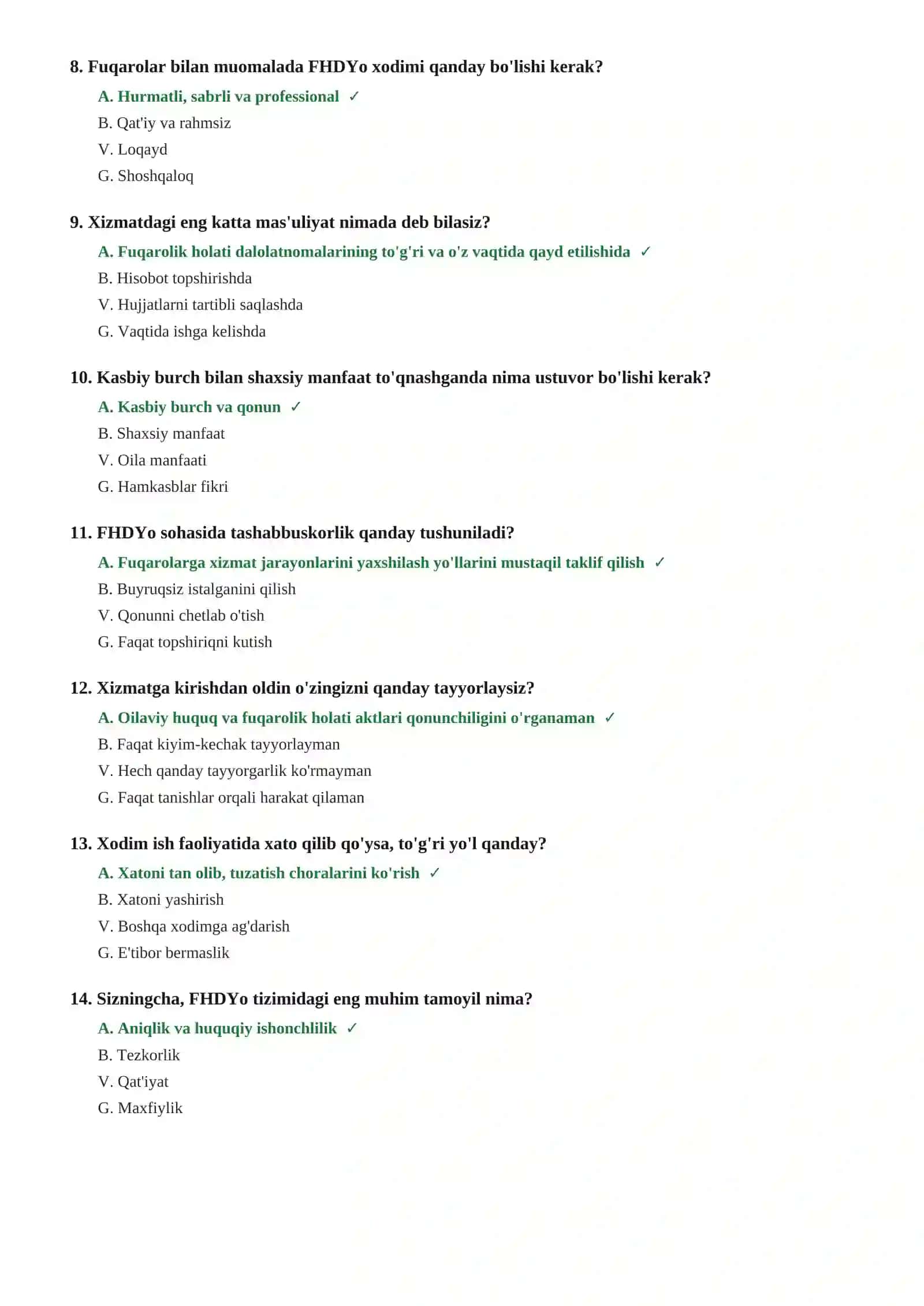 FHDYo (FUQAROLIK HOLATI DALOLATNOMALARI) XODIMI TEST SAVOLLARI 90 ta savol va javoblar 3