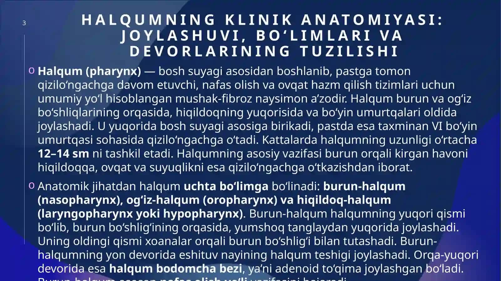 Halqumning klinik anatomiyasi. Halqum limfoadenoidal halqasining morfo-fiziologik xususiyatlari 3