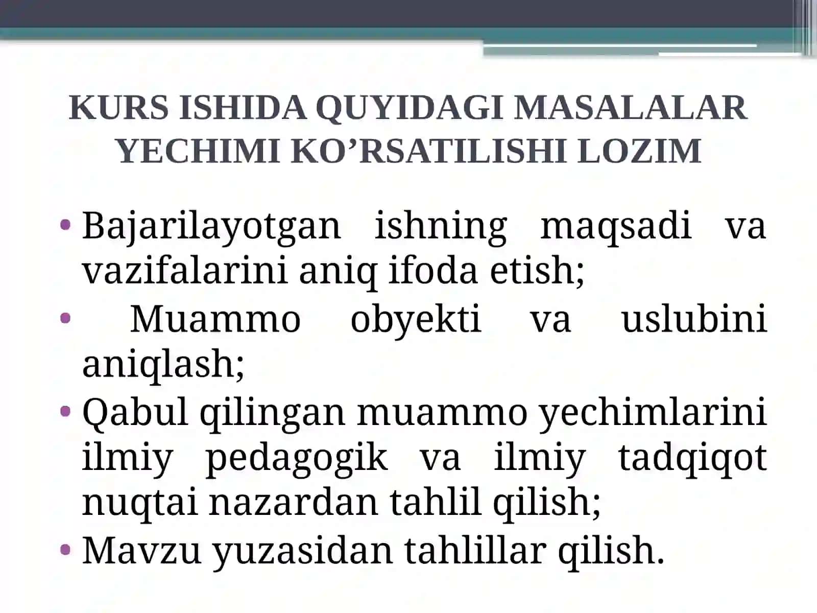 KURS ISHINI YOZISH BO’YICHA TAQDIMOT 3