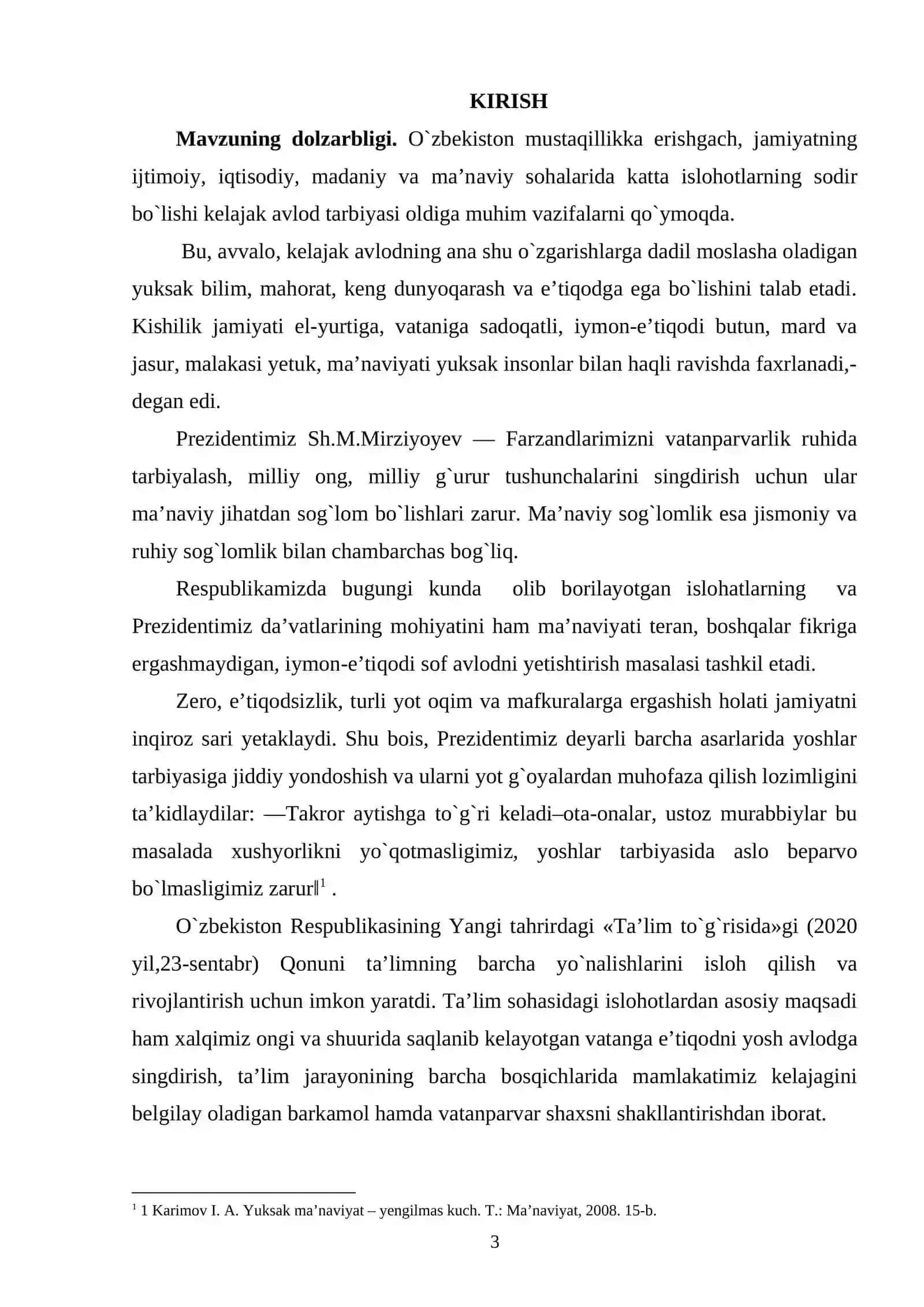 O`QUVCHILARNI DARSLAR VA DARSDAN TASHQARI MASHG`ULOTLARDA VATANPARVARLIK RUHIDA TARBIYALASH JARAYONINING MAZMUNI 3