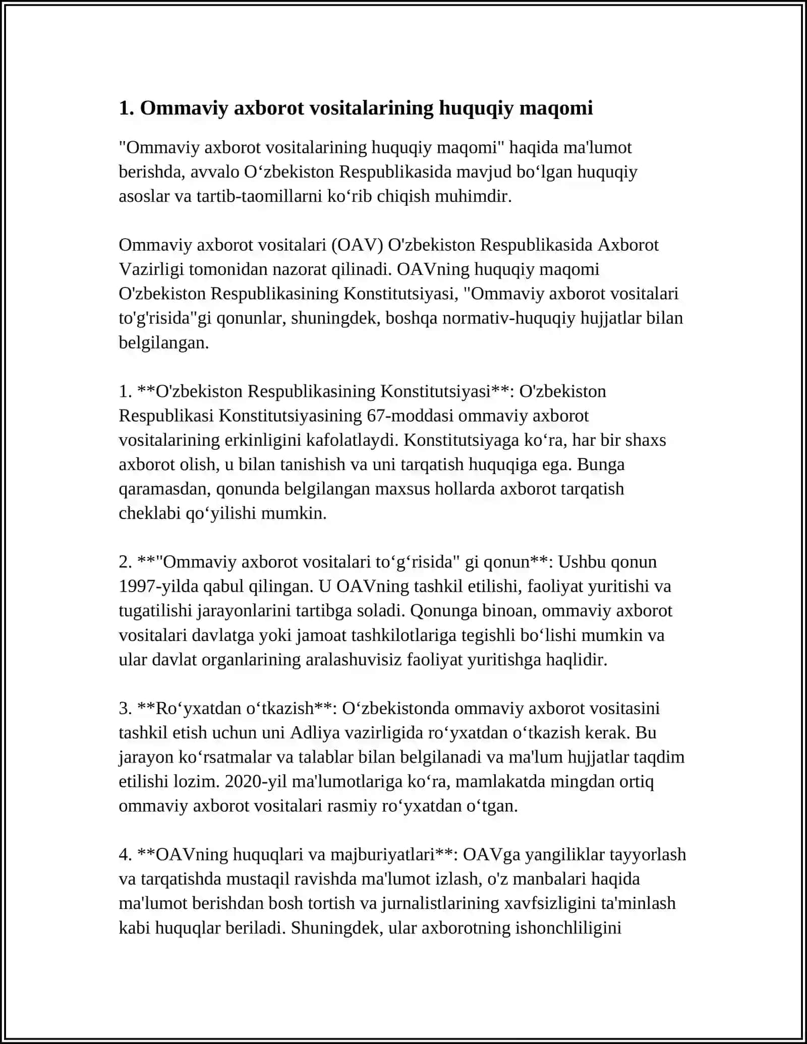 Ommaviy axborot vositalarining huquqiy maqomi 3
