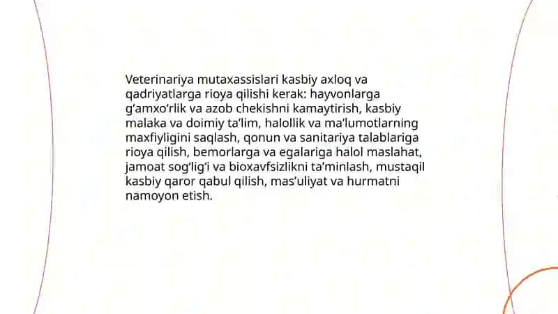 Veterinariya mutaxassislarini ishlash madaniyati va etikasi 3
