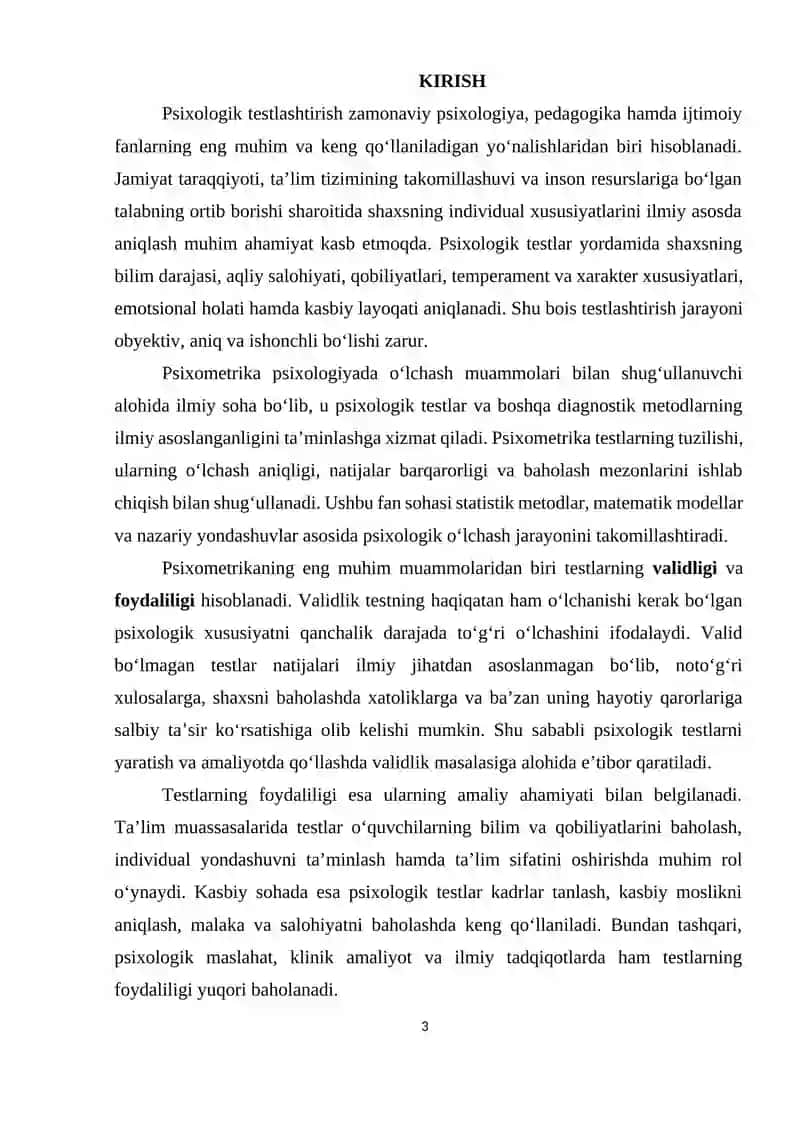 Psixometrika: testlarning validligi, foydaliligi 3