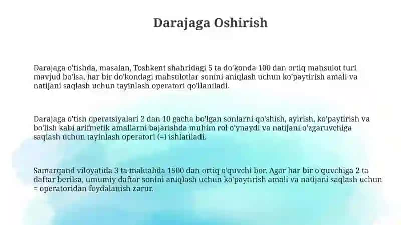 Arifmetik amallar. Qiymat berish operatori 3