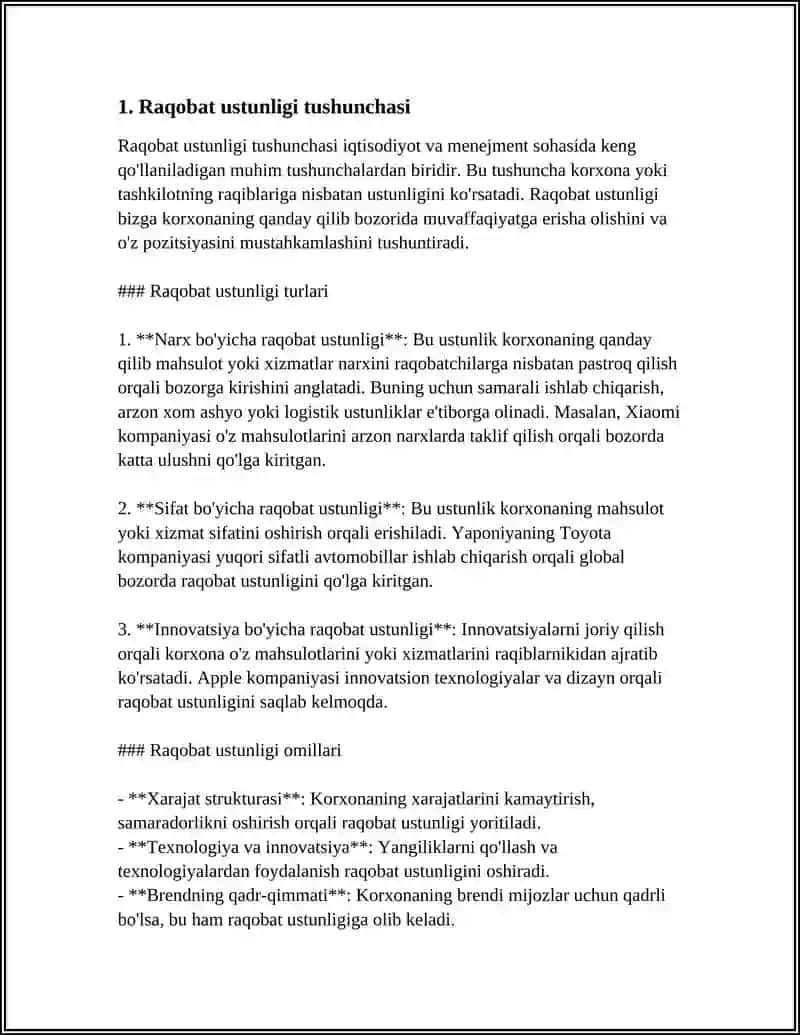 REFERAT Mavzu: RAQOBAT USTUNLIGIGA ASOSLANGAN STRATEGIYA 3