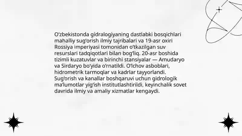 Oʻzbekistonda gidralogiyaning shakilanish bosqichlari 3