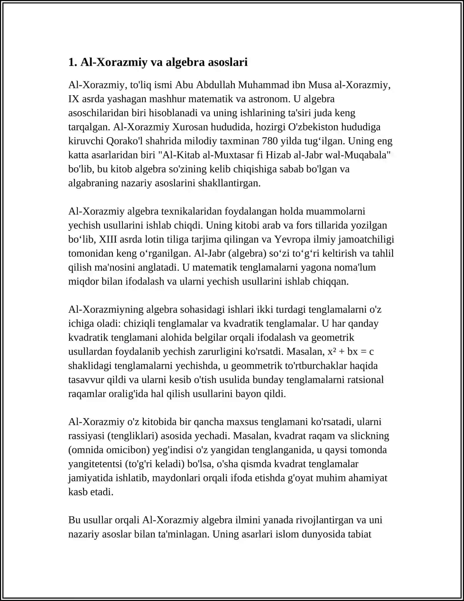 O‘RTA ASR SHARQ ALLOMALARINING MATEMATIKAGA QO‘SHGAN HISSALARI 3