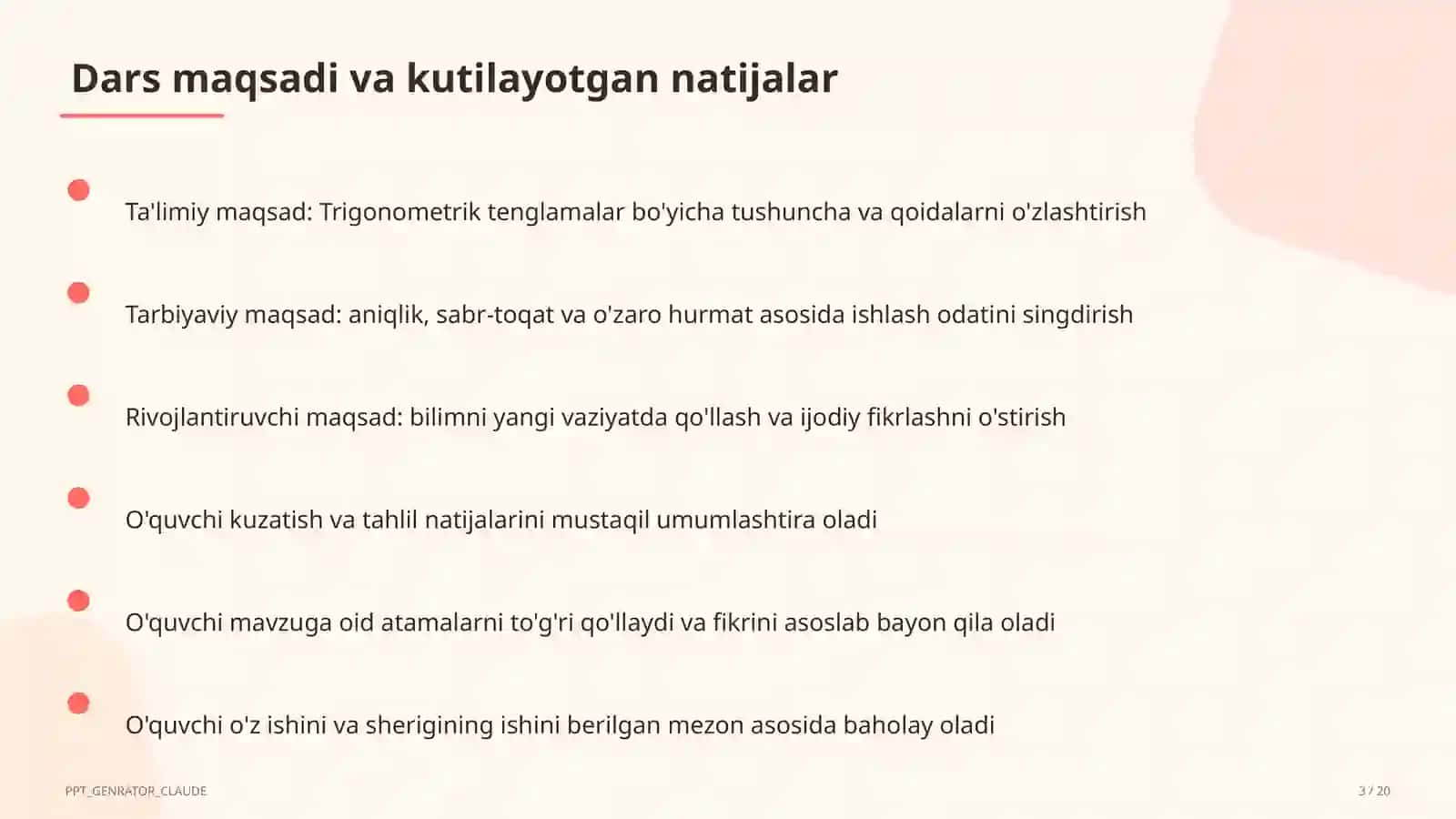 Trigonometrik tenglamalar (10-sinf) 3