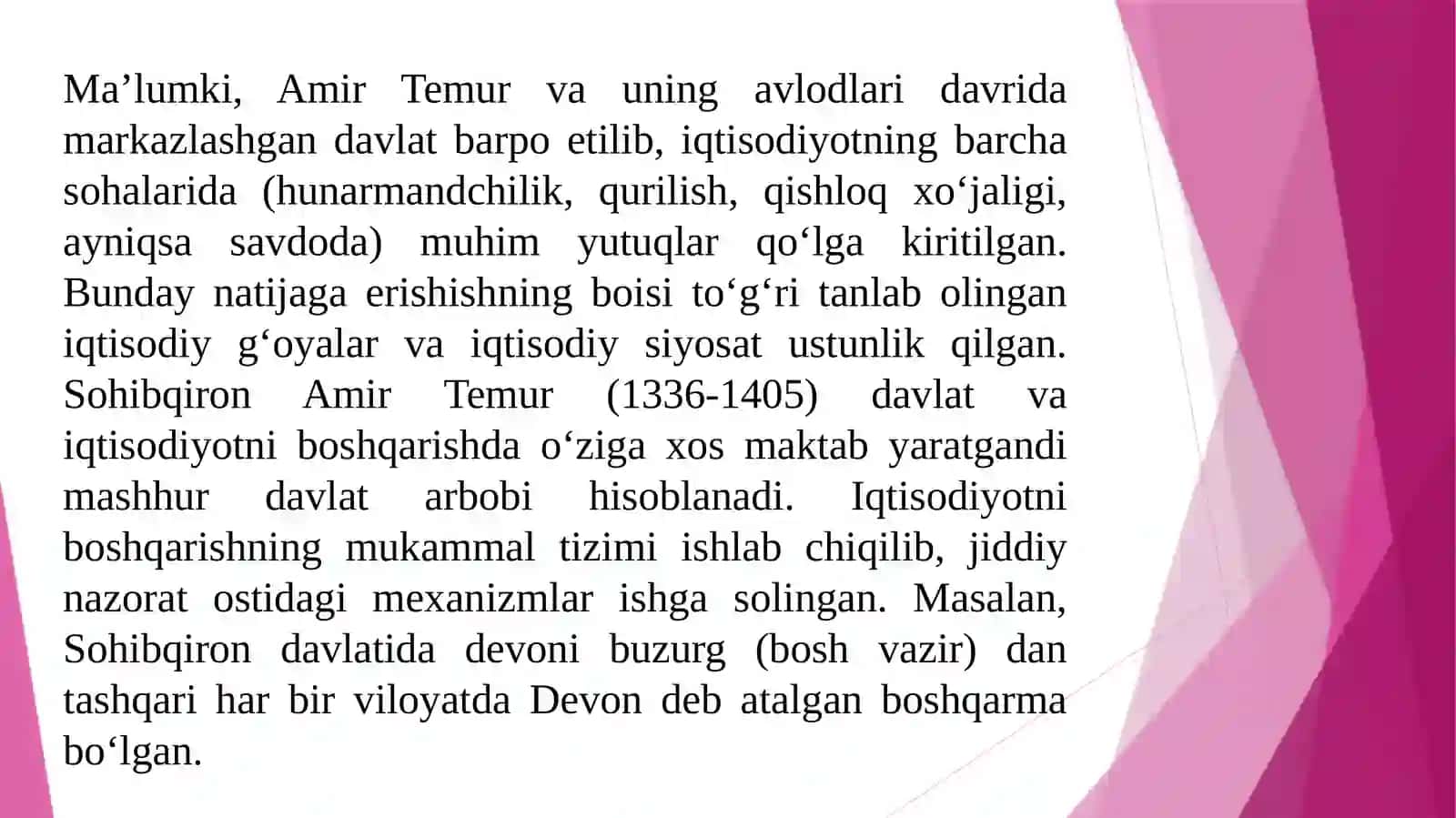 Amir Temur va temuriylar davridagi iqtisodiy g’oyalar 3